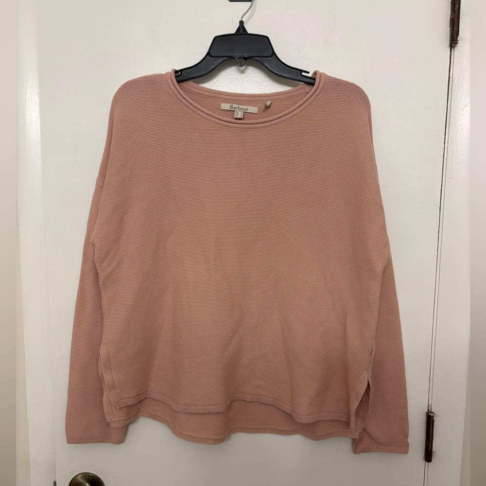 Barbour Marine Knit Sweater Pink Cotton Coastal Grandma Quiet Luxury Cozy Size 8